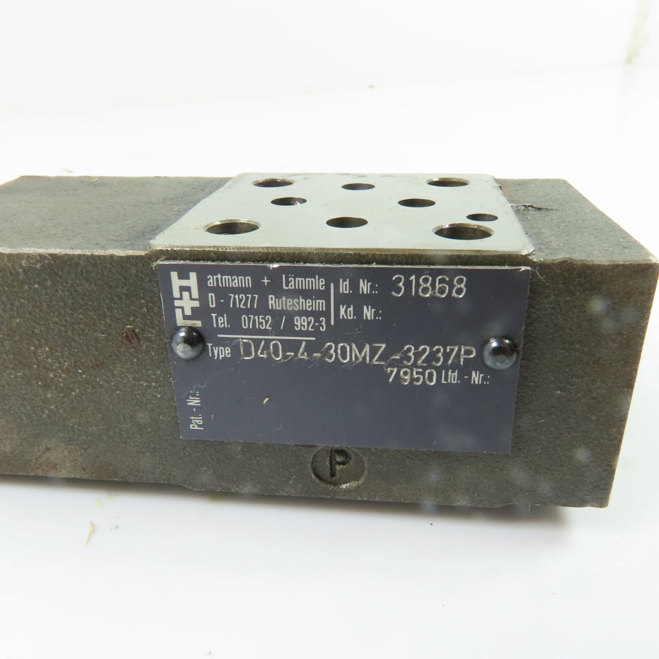 Hartmann + Lämmle D40-4-30MZ-3237P Hydraulic Pressure Regulator Valve