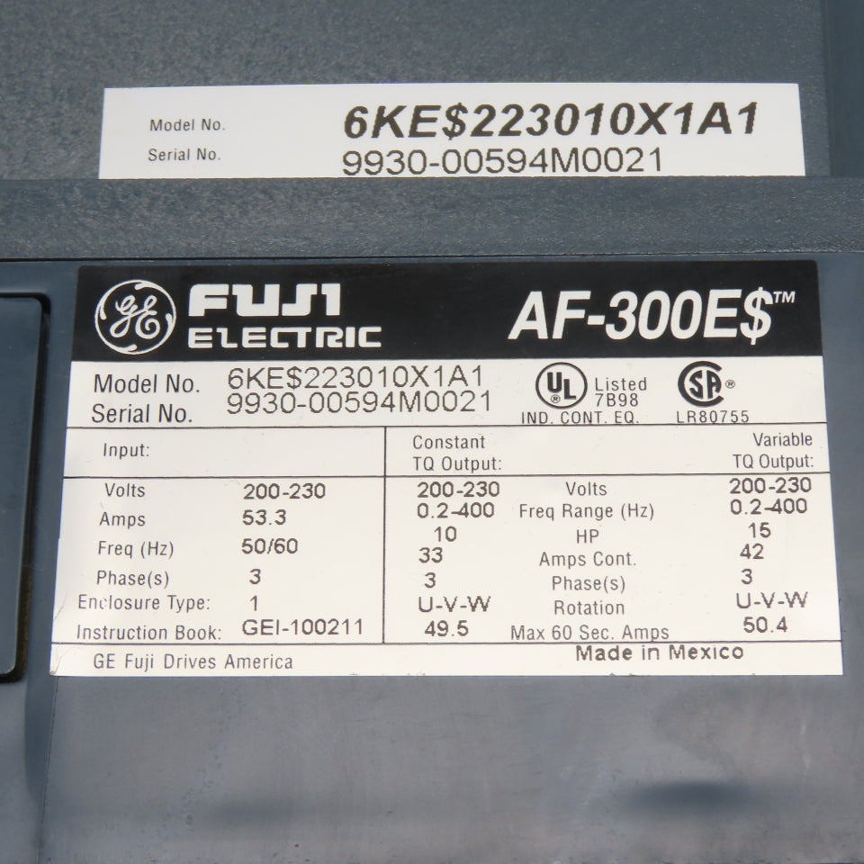 GE Fuji Electric 6KE$223010X1A1 10HP AC Variable Frequency Drive 200-230V 3Ph