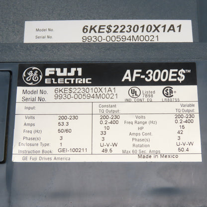 GE Fuji Electric 6KE$223010X1A1 10HP AC Variable Frequency Drive 200-230V 3Ph