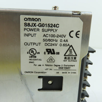 Omron S8JX-G01524C 24VDC 0.65A Enclosed Switching Power Supply 100-240VAC Input