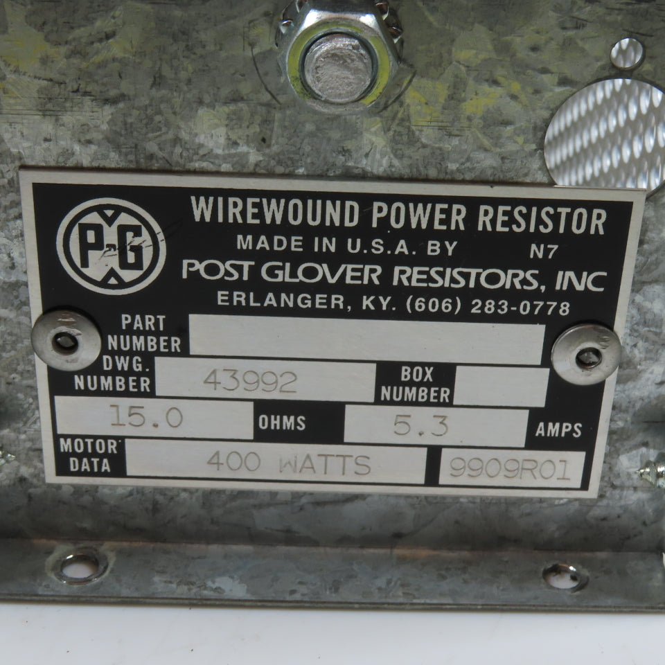 Post Glover 43992 15 Ohm 400W Wirewound Power Resistor 5.3A