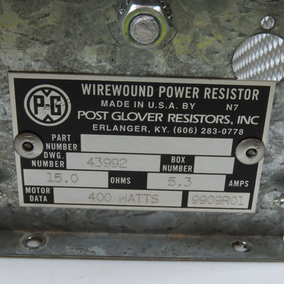 Post Glover 43992 15 Ohm 400W Wirewound Power Resistor 5.3A