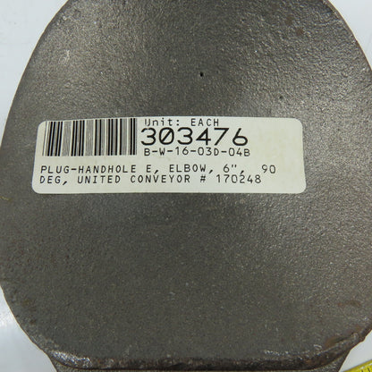 United Conveyor Corporation 170248 6" 90 Degree Cast Iron Handhole Plug Elbow