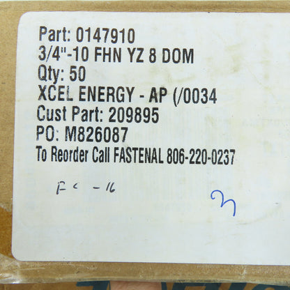 0147910 3/4"-10 Grade 8 Finished Hex Nut Yellow Zinc Lot Of 50