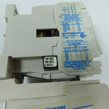 Cutler-Hammer AE16FN0 32A 3-Pole Contactor w/Overload Relay 110/120V Coil
