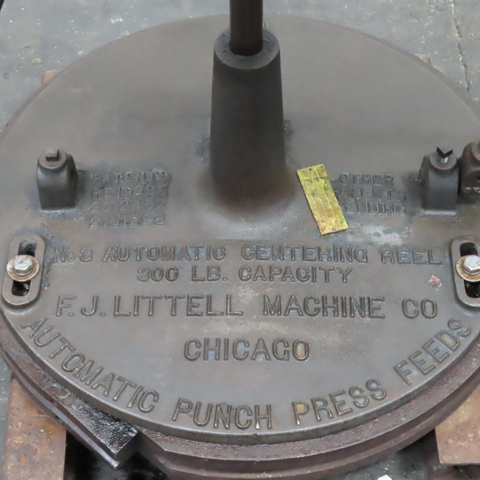 F.J. Littell 3001 No. 3 Press Feed Automatic Centering Reel Uncoiler 300 lb.