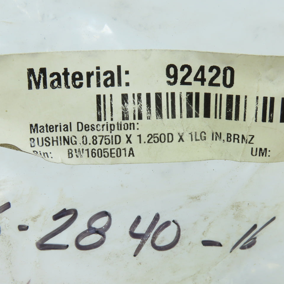 Bronze Sleeve Bushing 7/8" ID x 1-1/4" OD x 1" Long Lot Of 6