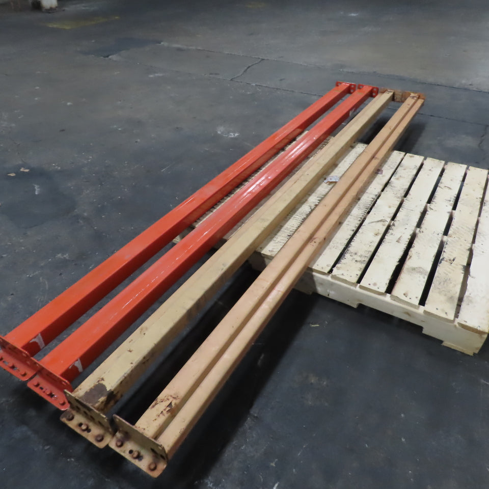 9' (108") x 4" x 2-1/2" Shaved Round Pin Pallet Racking Beam Shelf Used Lot Of 4