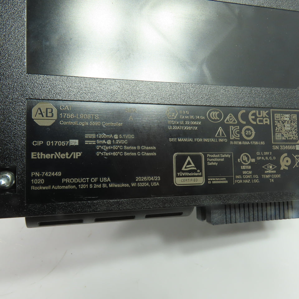 Allen-Bradley 742449 1756-L908TS ControlLogix 5590 Controller Ser A FW 1.014