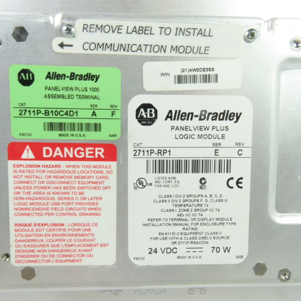 Allen-Bradley 2711P-B10C4D1 Panelview Plus 1000 Operator Interface Ser A Rev F