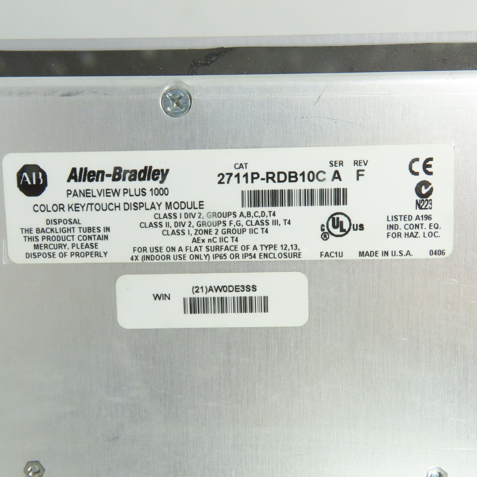 Allen-Bradley 2711P-B10C4D1 Panelview Plus 1000 Operator Interface Ser A Rev F