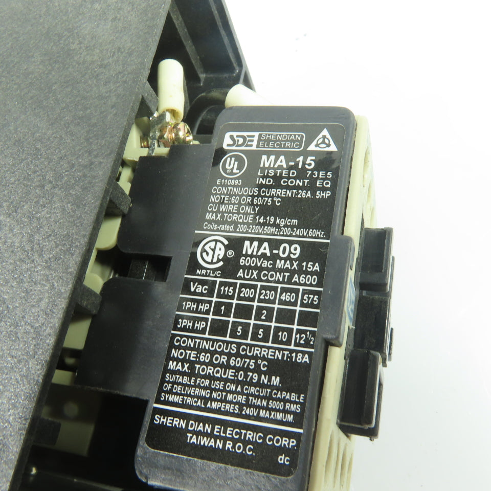 SDE MA-15 18A 3-Pole Magnetic Motor Starter w/ RA-20 12-18A Overload Relay 600V