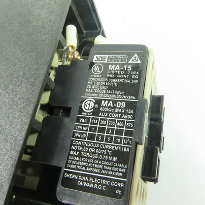 SDE MA-15 18A 3-Pole Magnetic Motor Starter w/ RA-20 12-18A Overload Relay 600V
