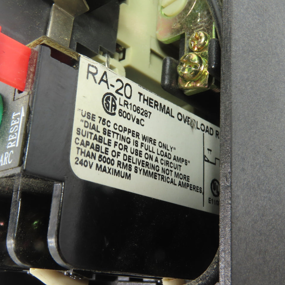 SDE MA-15 18A 3-Pole Magnetic Motor Starter w/ RA-20 12-18A Overload Relay 600V