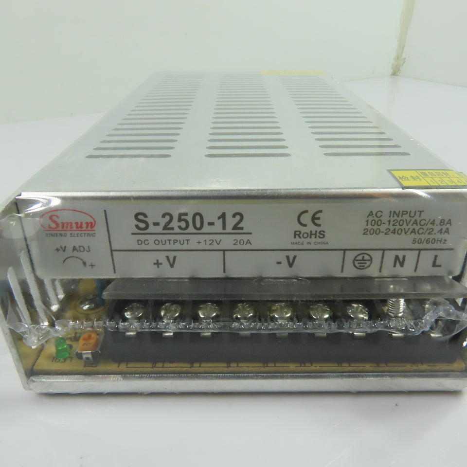 Smun S-250-12 250W 12V 20A DC Switching Power Supply 110/220VAC Input NEW