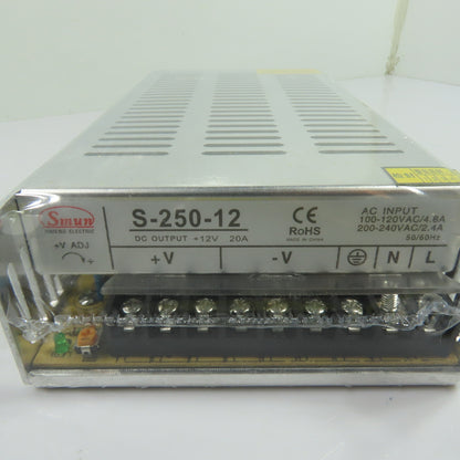 Smun S-250-12 250W 12V 20A DC Switching Power Supply 110/220VAC Input NEW