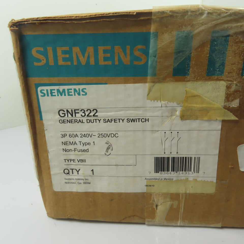 Siemens GNF322 60A 3-Pole Non-Fused General Duty Safety Disconnect Switch 240V