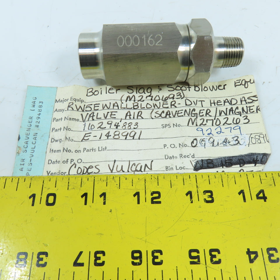 Copes-Vulcan 294883 3/8" NPT Stainless Steel Pneumatic Check Valve