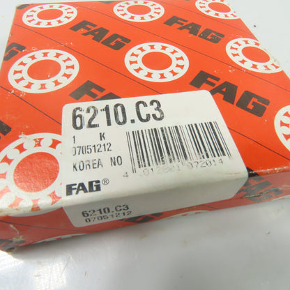 FAG 6210.C3 50x90x20mm Open Deep Groove Ball Bearing