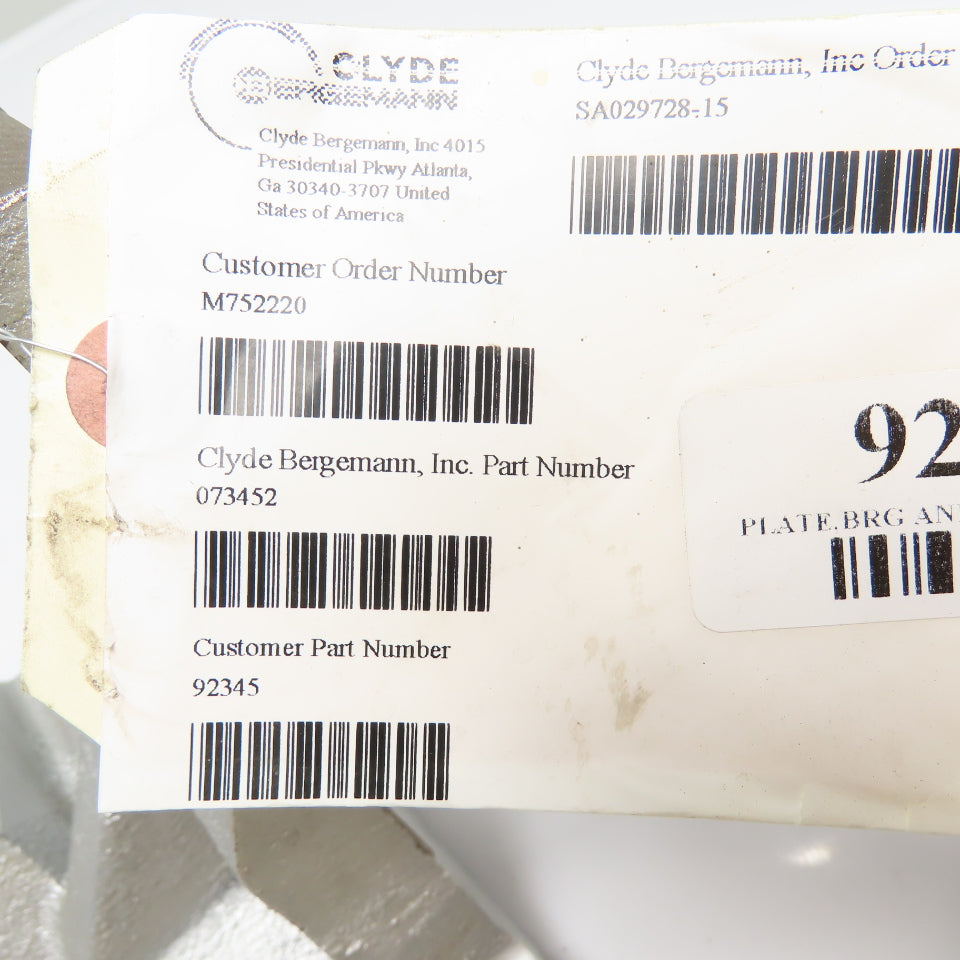 Clyde Bergemann 92345 073452 T30 Soot Blower Bearing & Yoke Mounting Plate