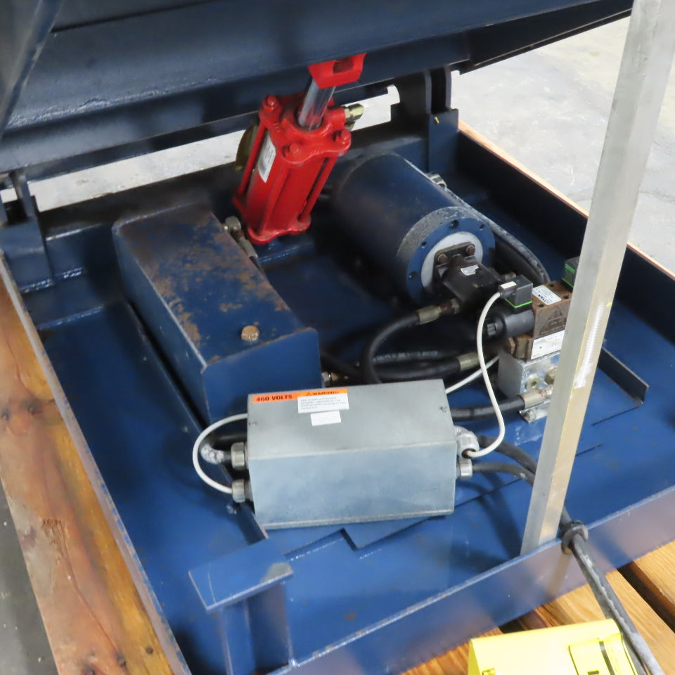 50" x 48" Hydraulic Roller Conveyor Ergonomic Tilt Table 2000lb Cap 45° 480V 3Ph