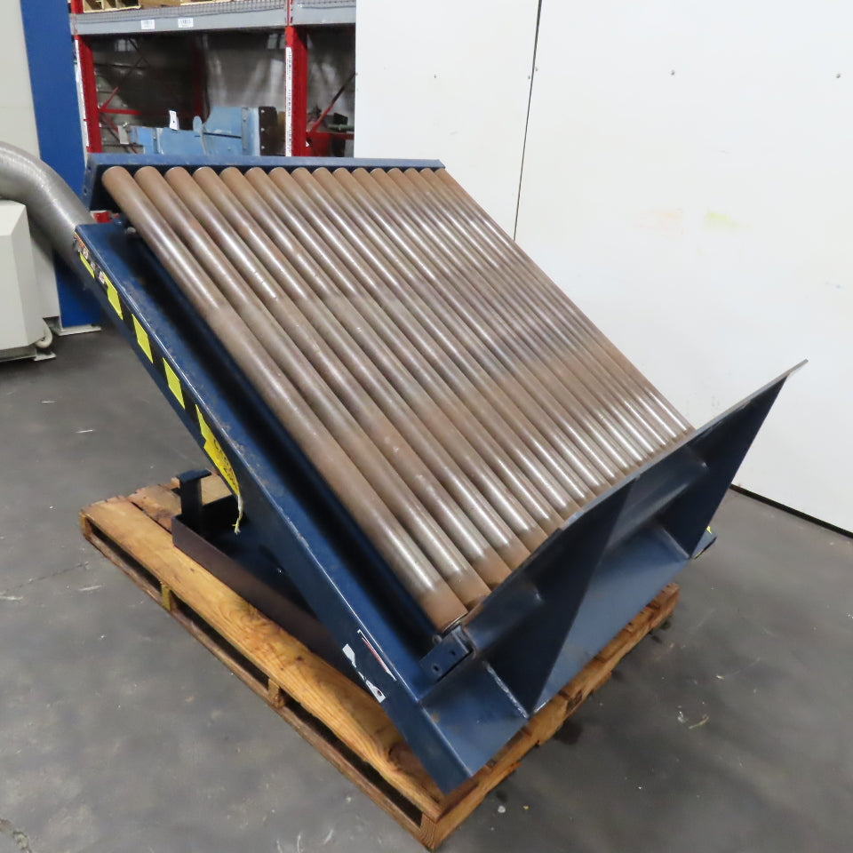 50" x 48" Hydraulic Roller Conveyor Ergonomic Tilt Table 2000lb Cap 45° 480V 3Ph