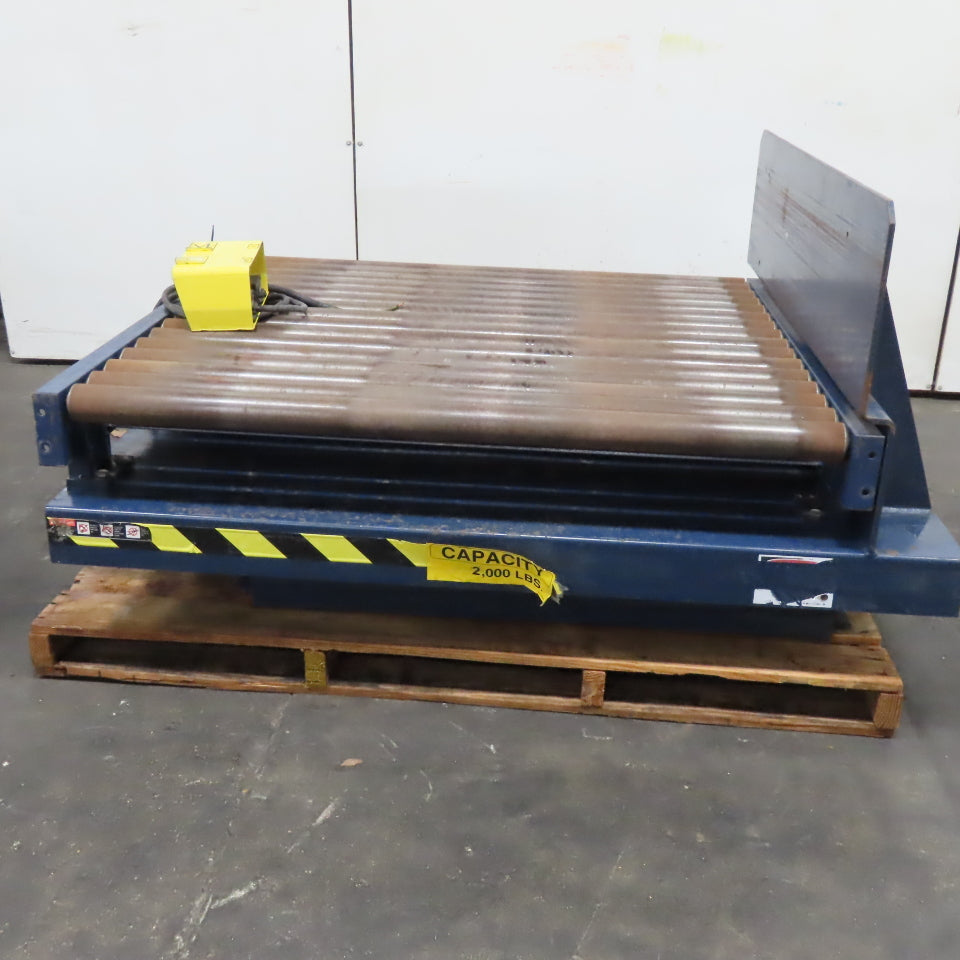50" x 48" Hydraulic Roller Conveyor Ergonomic Tilt Table 2000lb Cap 45° 480V 3Ph