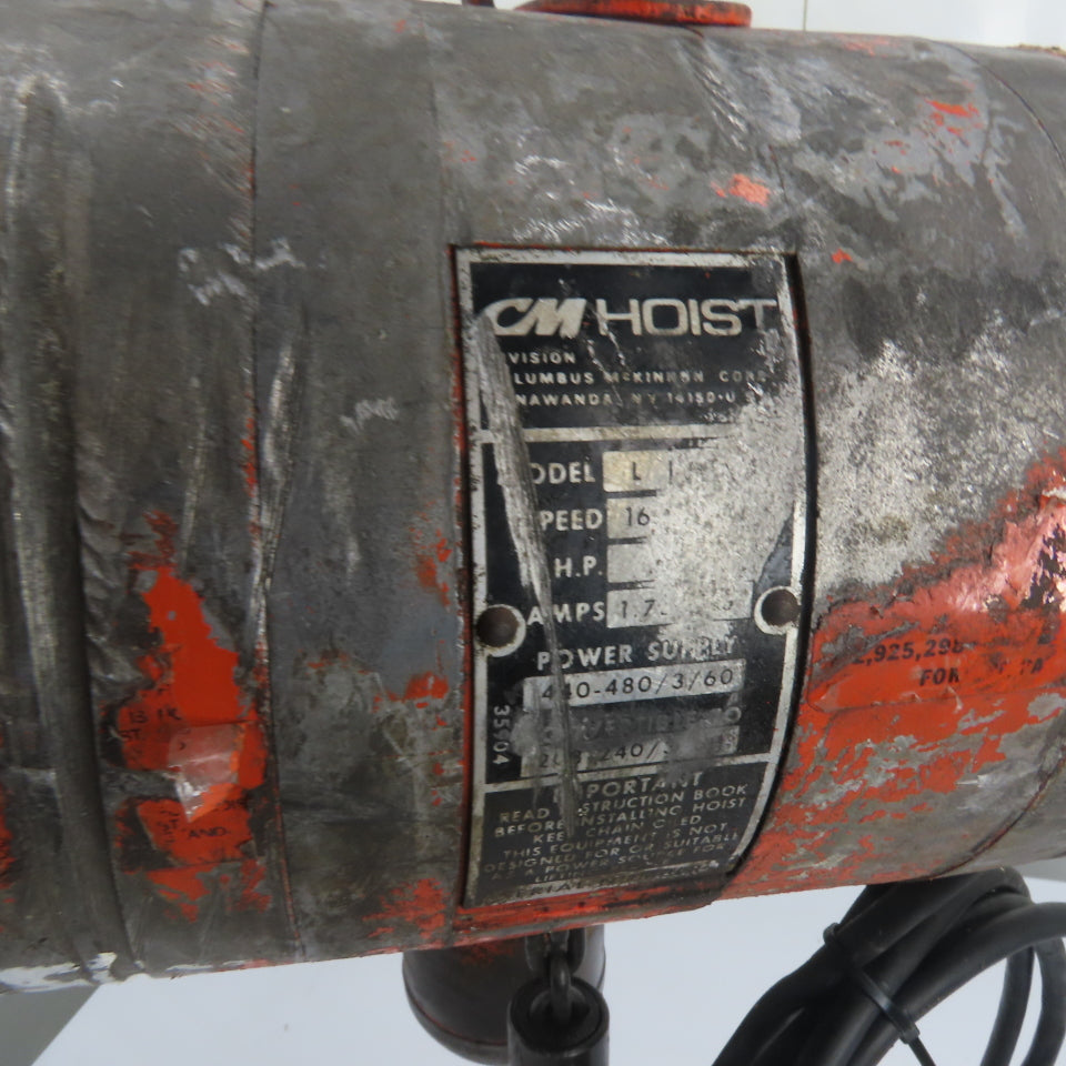 CM Model L 1 Ton 2000 Electric Chain Hoist 3Ph 240/480V 3Ph 16FPM 10' Lift