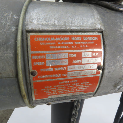 CM Lodestar Model B 1/4 Ton 500LB Electric Chain Hoist 3Ph 220-480V 35' Lift