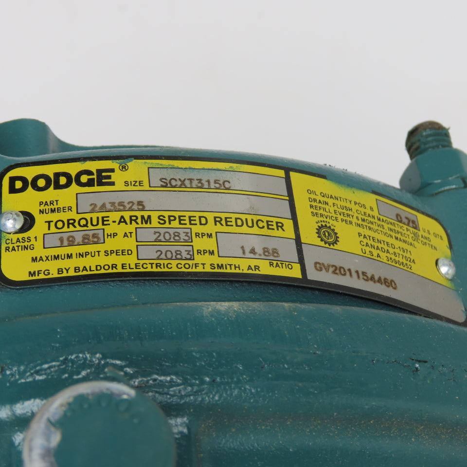 Dodge 243525 SCXT315C 14.88:1 Screw Conveyor Torque-Arm Gear Speed Reducer