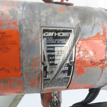 CM Model L 1 Ton 2000LB Electric Chain Hoist 240/480V 3Ph 15' Lift 16FPM