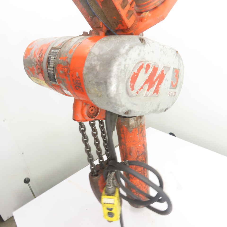CM Model RT 3 Ton 6000LB Electric Chain Hoist 10' Lift 3Ph 220/460V 5.5FPM