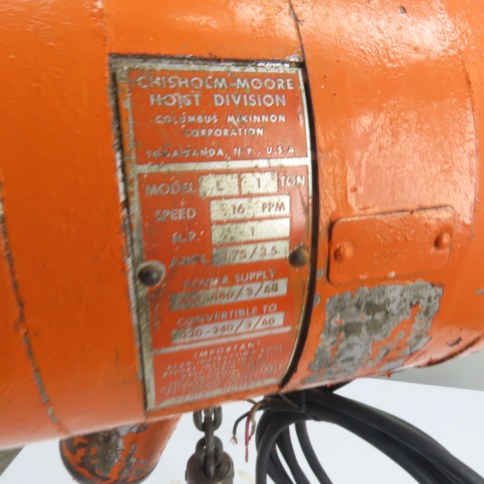 CM Lodestar Model L 1 Ton 2000LB Electric Chain Hoist 3Ph 440-480V 10'Lift 16FPM
