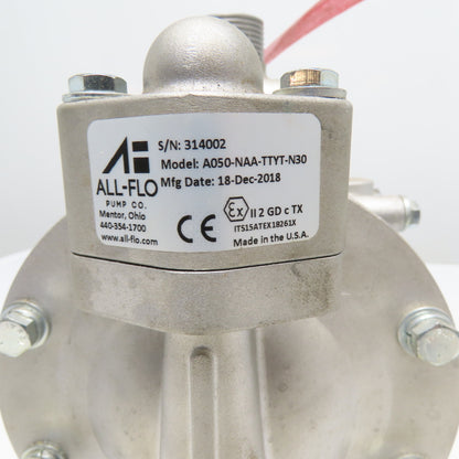 All-Flo A050-NAA-TTYT-N30 Air-Operated Double Diaphragm Pump 1/2" In/Out