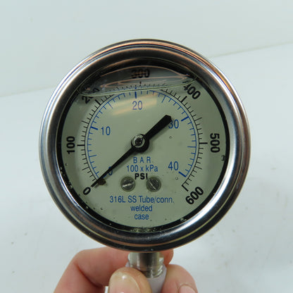 PIC Gauges 301LFW-254K 0-600 PSI Liquid-Filled Pressure Gauge 2-1/2" Dial