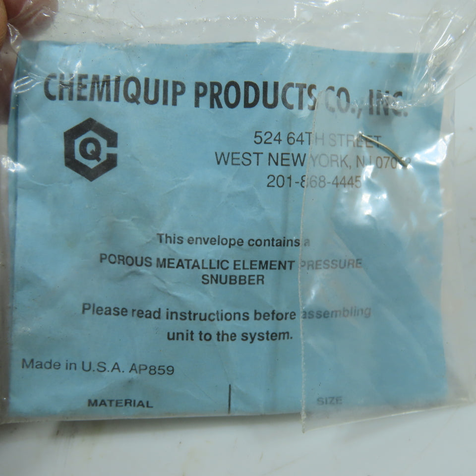 Chemiquip 25SE 1/4" NPT Porous Metal Element Pressure Snubber 15,000PSI