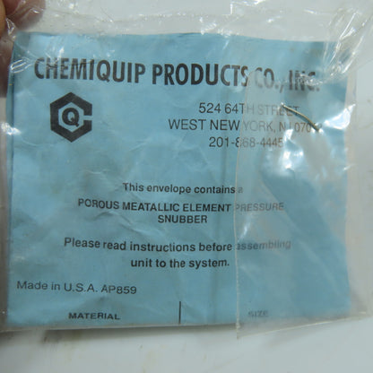 Chemiquip 25SE 1/4" NPT Porous Metal Element Pressure Snubber 15,000PSI