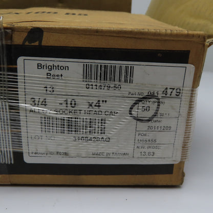 Brighton Best 011479 3/4-10 x 4" Alloy Socket Head Cap Screw Lot Of 50