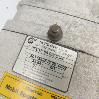 NORD SK372.1F-80 S/4 CUS 0.75HP 51RPM 33.84:1 Inverter Duty Gearmotor 230/460V