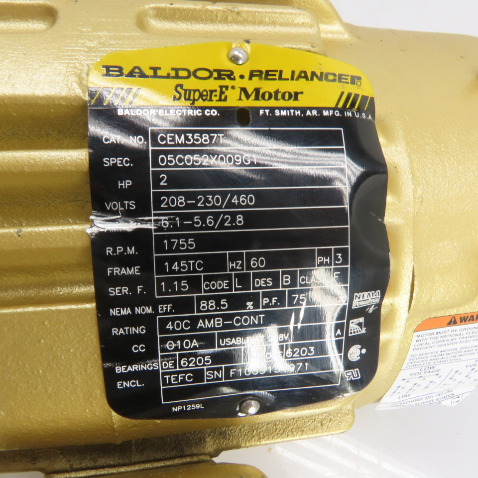 Baldor CEM3587T 2HP Electric Motor 230/460V 3Ph 145TC Frame 1755RPM