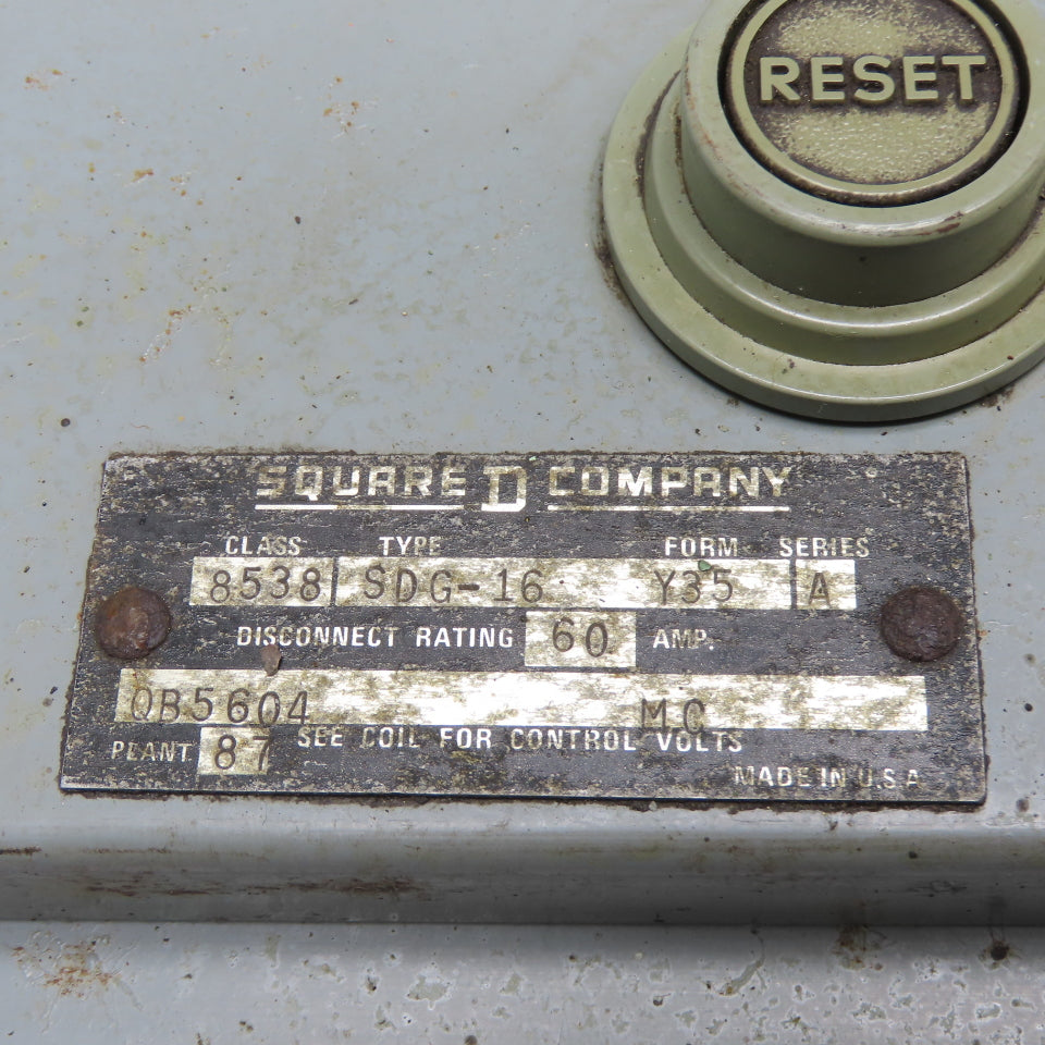 Square D 8538SDG-16 60A 3-Pole Fusible Combo Starter Disconnect Switch Size 2