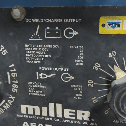 Miller AEAD-200LE Constant Current DC Arc Welder Generator Onan Gas Motor