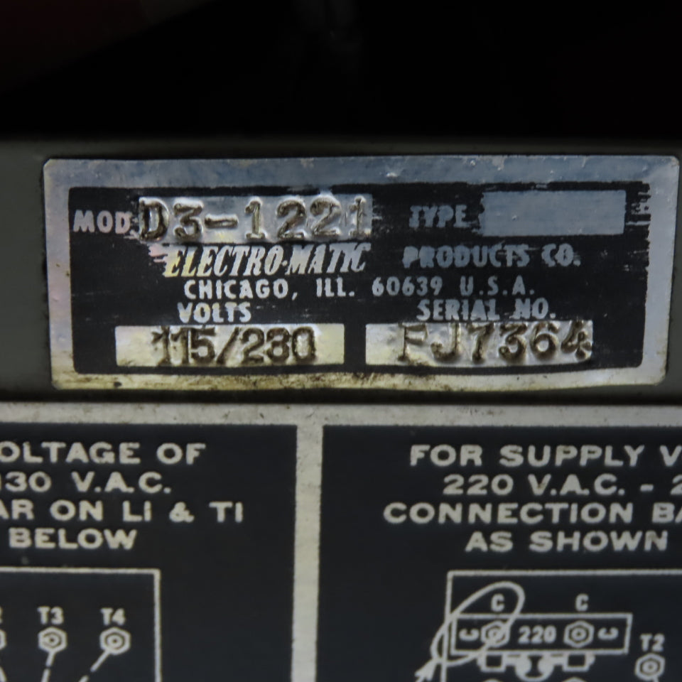Electro-Matic 1R74B D3-1221 Rectifier Power Supply 115/230VAC to 115/230VDC