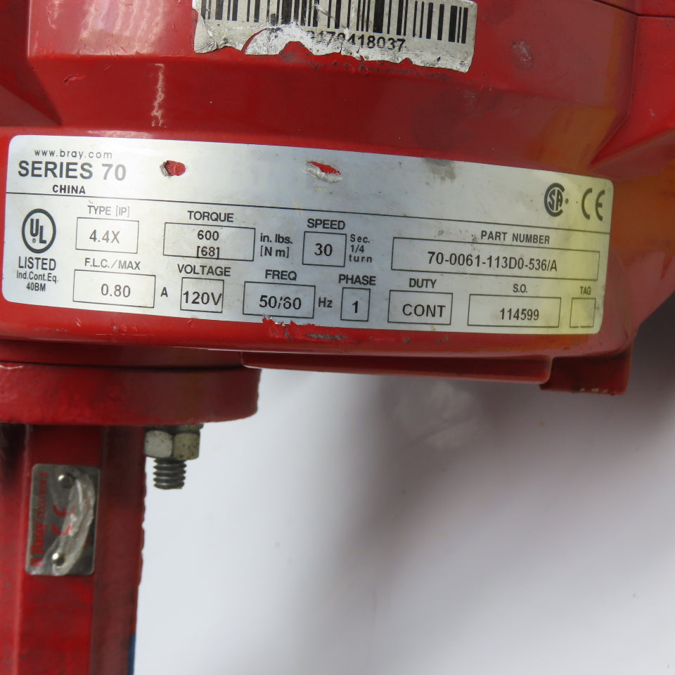 Bray 70-0061-113D0-536/A Electric Actuator with 3" Lug Butterfly Valve 120V 1Ph