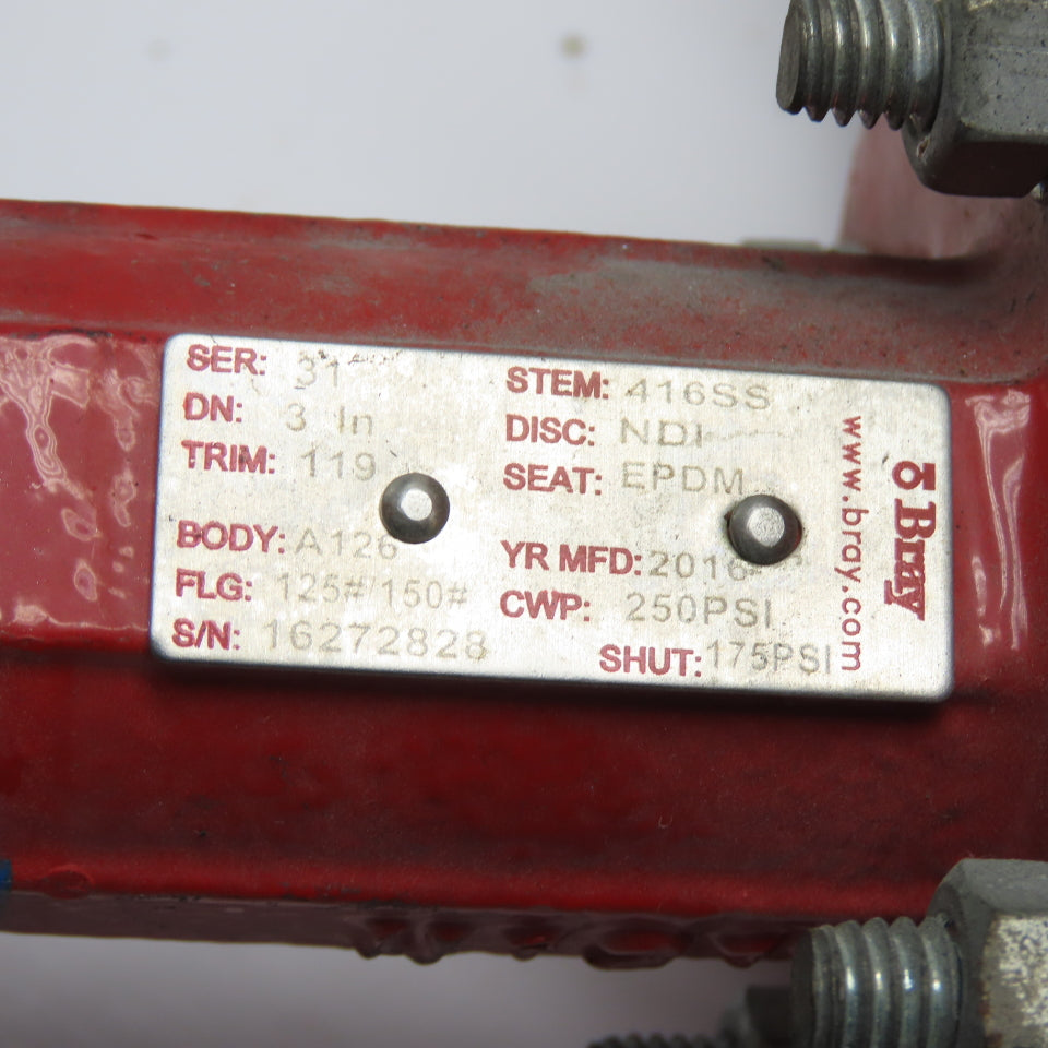 Bray 70-0061-113D0-536/A Electric Actuator with 3" Lug Butterfly Valve 120V 1Ph