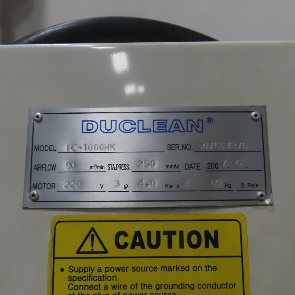 Duclean FC-1000HK Fume Smoke Dust Collector 220V 3Ph 4.0 kW 250mmAq
