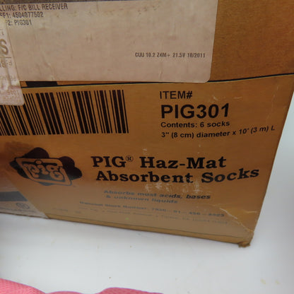 New Pig PIG301 Haz-Mat Chemical Absorbent Socks 3" x 10' Lot Of 3