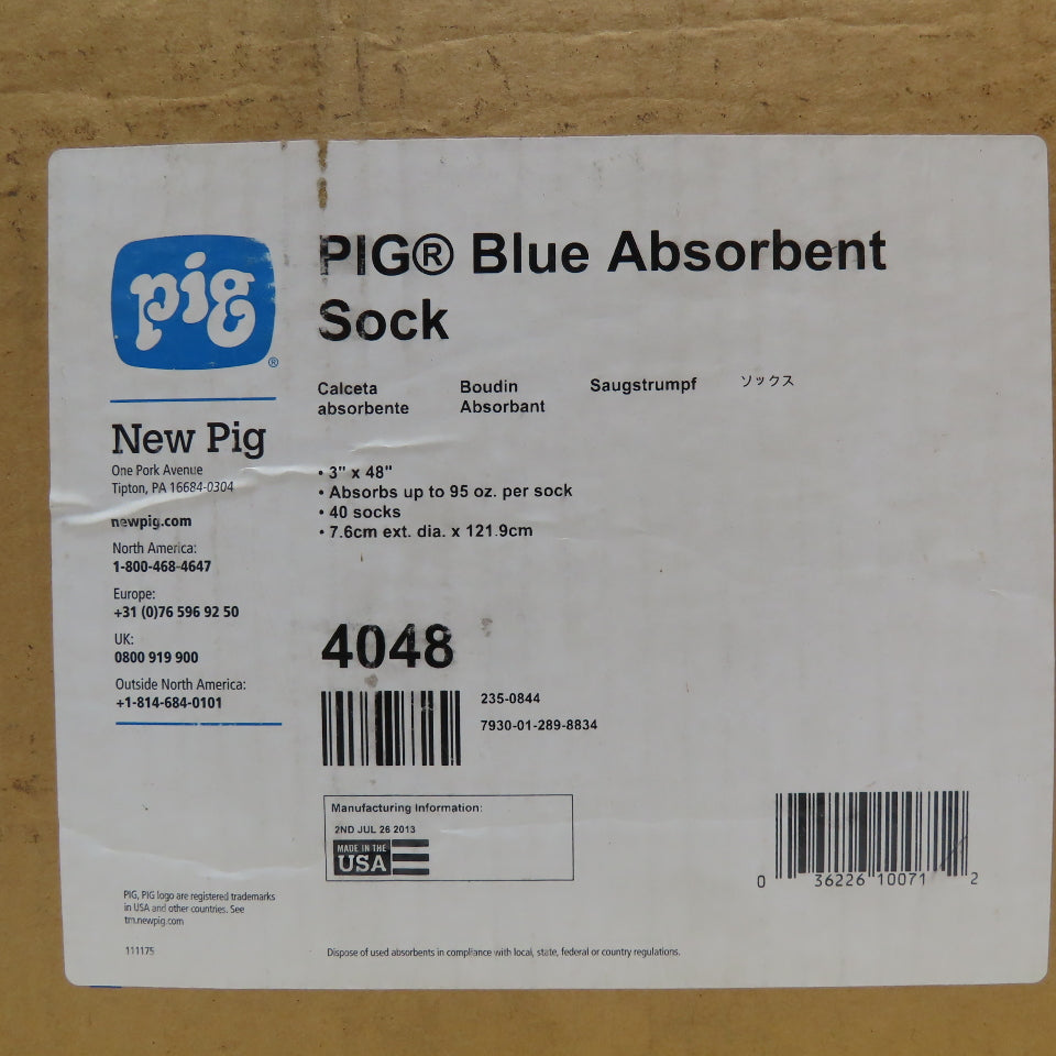 New Pig 4048 Universal Absorbent Socks 3" x 48" Box Of 29
