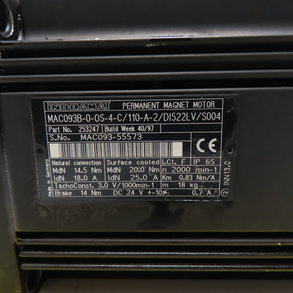 Indramat 253247 MAC093B-0-OS-4-C/110-A-2/DI522LV/S004 AC PM Servo Motor 2000 RPM
