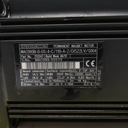 Indramat 253247 MAC093B-0-OS-4-C/110-A-2/DI522LV/S004 AC PM Servo Motor 2000 RPM